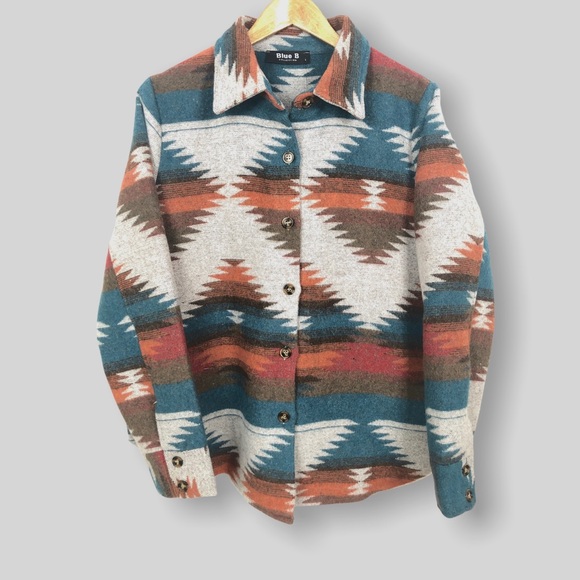 Aztec Tribal Jacket Oversized Heavy Flannel Shacket - Picture 4 of 12